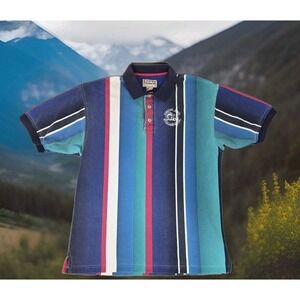 Cotton Traders Shirt Mens Large L Blue Striped‎ Polo Golf Eskimo Joes